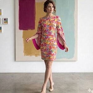 Boston Proper New 60s Psychedelic Paisley Floral Jersey Mini Dress Small
